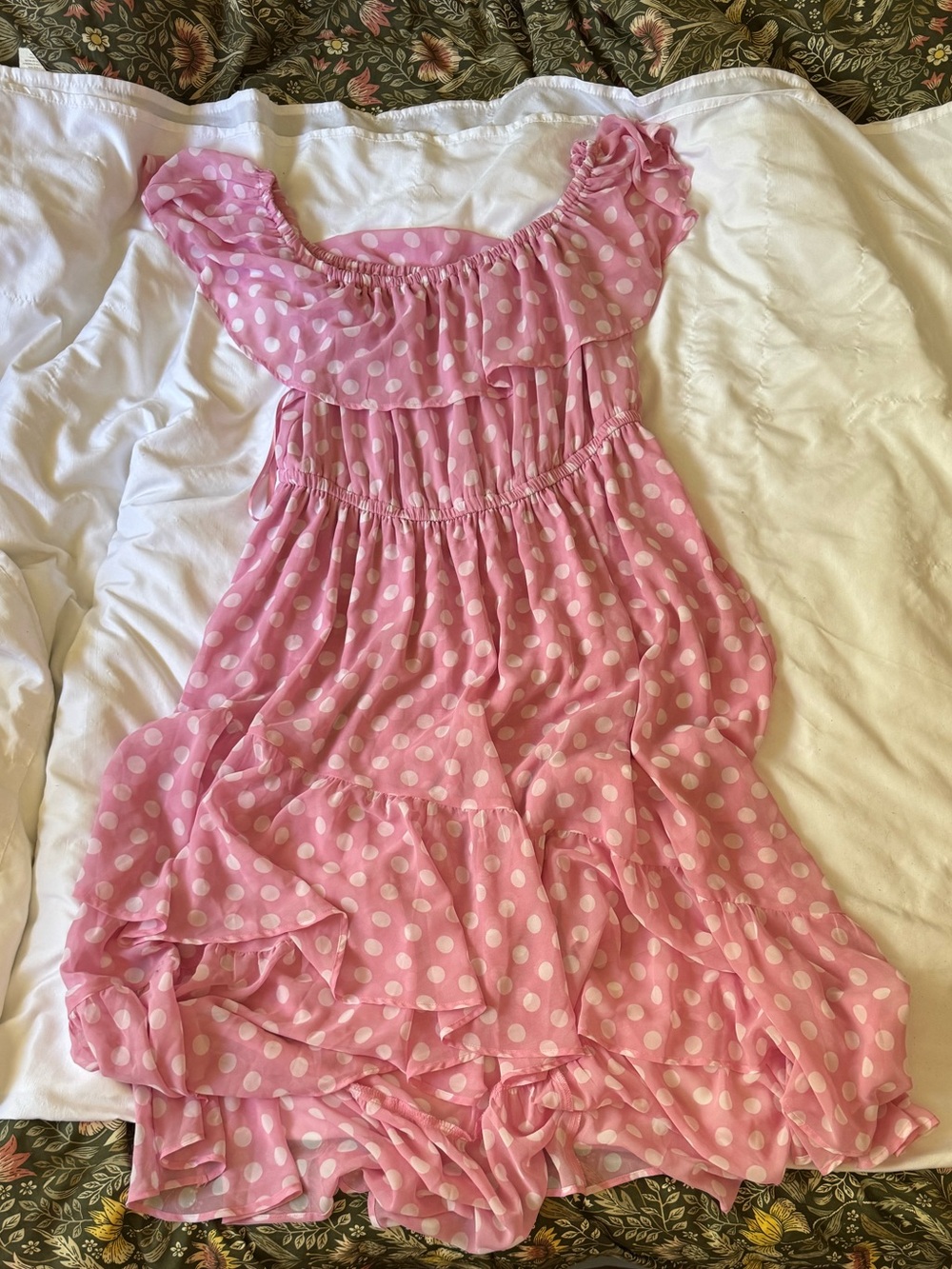 Lane Bryant Pink Polka Dot Ruffle Midi Dress